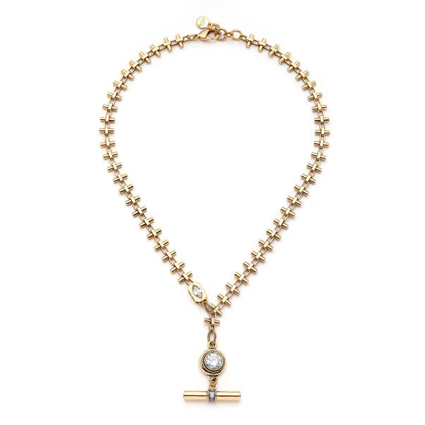 Pathlight Zircon Charm Gold Plated Chain Necklace - 1