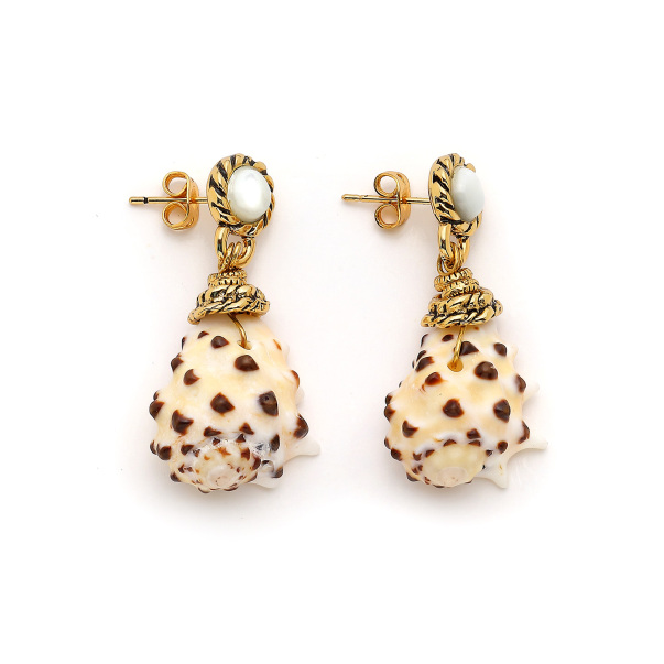 Paxos Sea Shell, Moonstone Natural Stone Earrings - 1