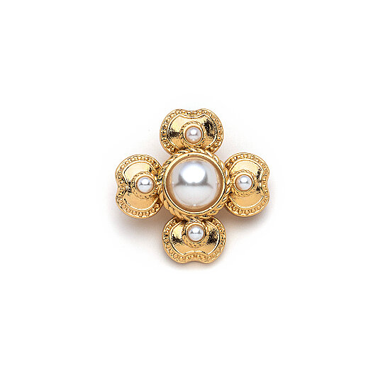 Pearl Blossom İnci Yonca Altın Kaplama Broş - 
