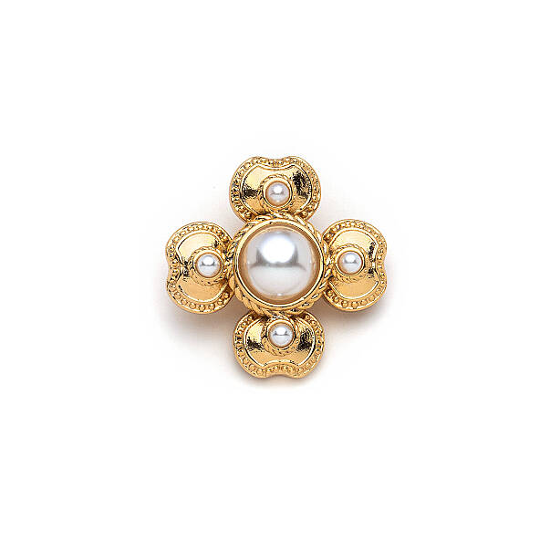 Pearl Blossom İnci Yonca Altın Kaplama Broş - 1