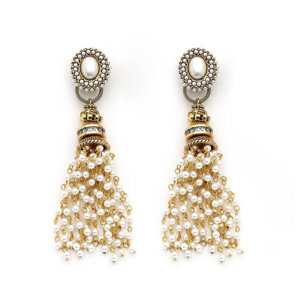 Pearl Cascade İnci Püskül Klipsli Küpe - 1