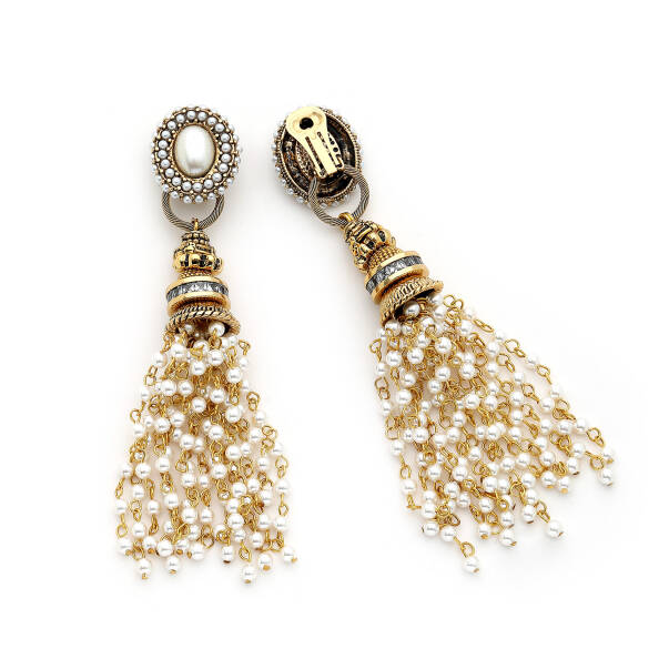 Pearl Cascade İnci Püskül Klipsli Küpe - 5