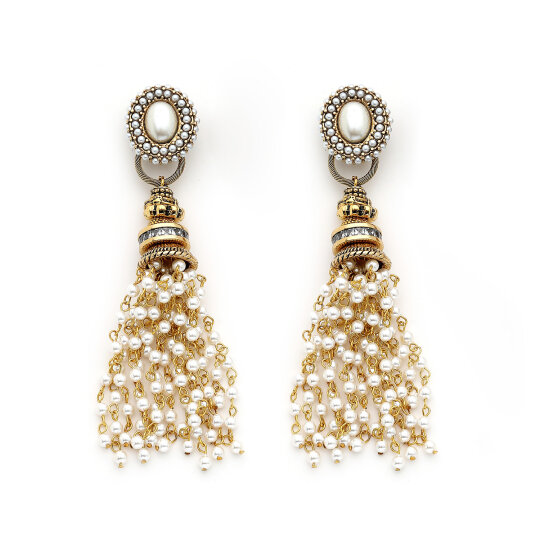 Pearl Cascade Pearl Tassel Clip On Earrings - 