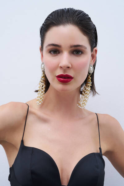 Pearl Cascade Pearl Tassel Clip On Earrings - 4