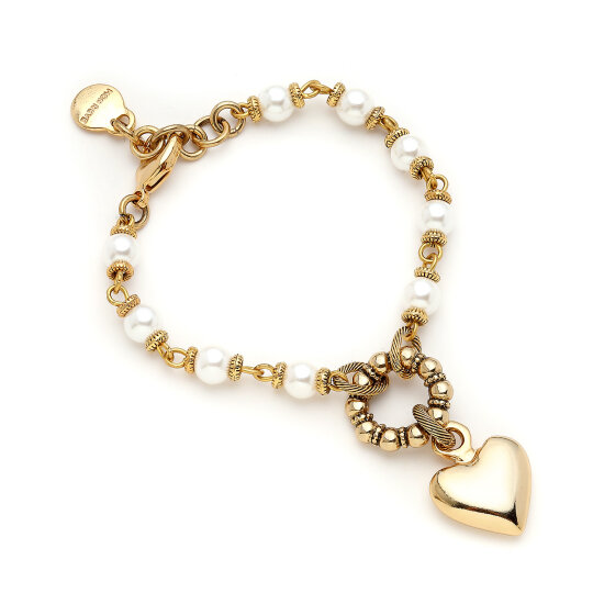 Pearl Heart Kalp Charm İnci Bilezik - 