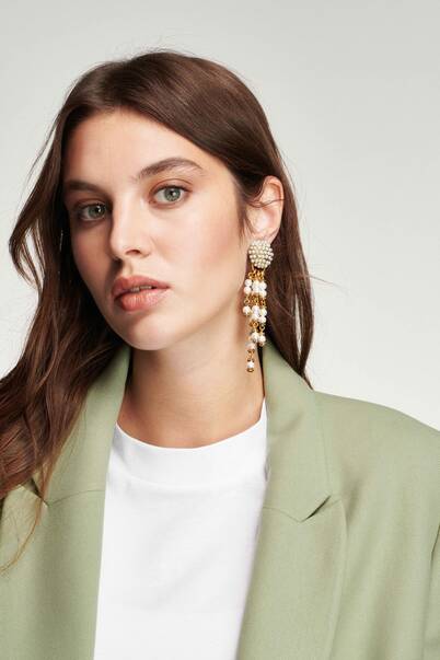 Pearl İnci Püskül Klips Küpe - 2