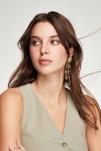 Pearl Pirit Doğal Taş Püskül Klips Küpe - 3