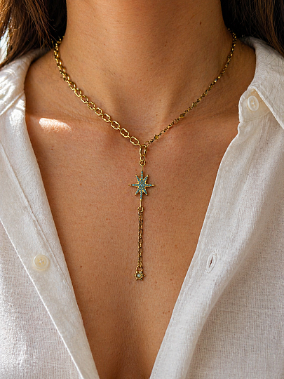 Pelagia Star Charm Gold Plated Chain Necklace - (1)