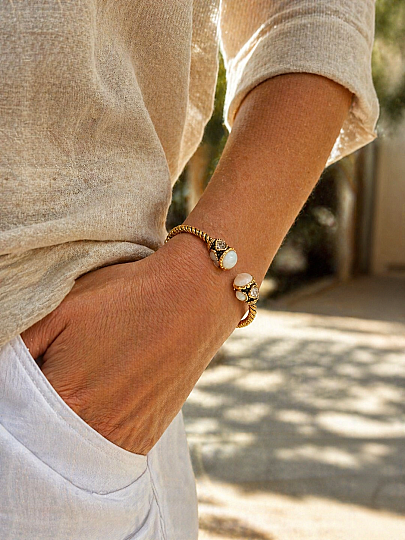 Perla Pearl Gold Plated Handcuff Bracelet - (1)