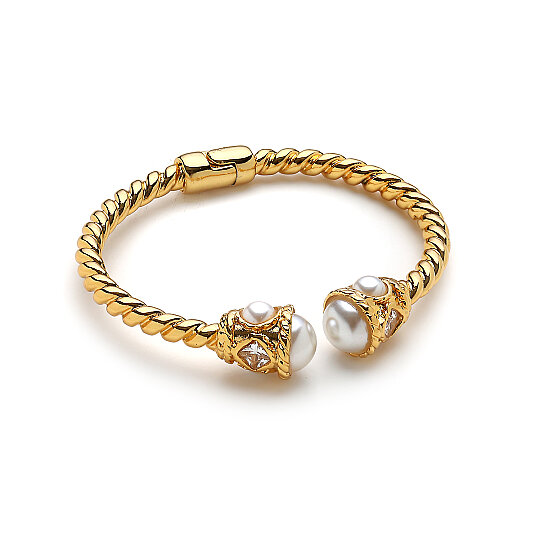 Perla Pearl Gold Plated Handcuff Bracelet - 