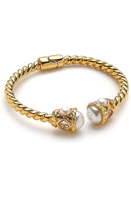 Perla Pearl Gold Plated Handcuff Bracelet - 