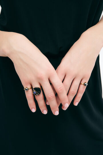 Petite Hematite Hematit Altın Kaplama Yüzük - (1)