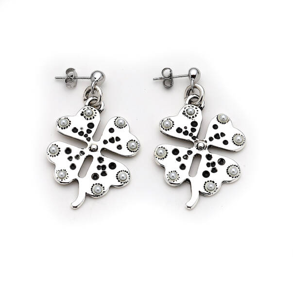 Phoenix Silver Plated Clover Charm Pinned Earrings - 1