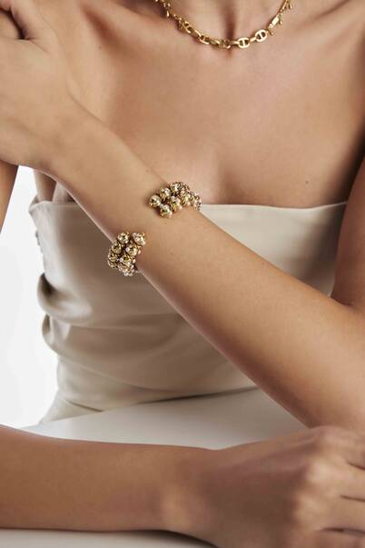 Phylipsa Zircon Gold Plated Handcuff Bracelet - 6