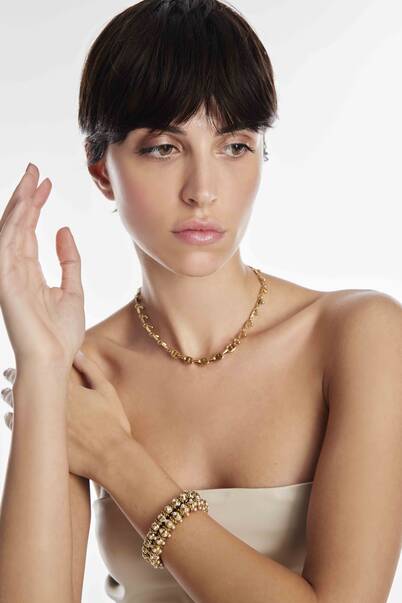 Phylipsa Zircon Gold Plated Handcuff Bracelet - 11
