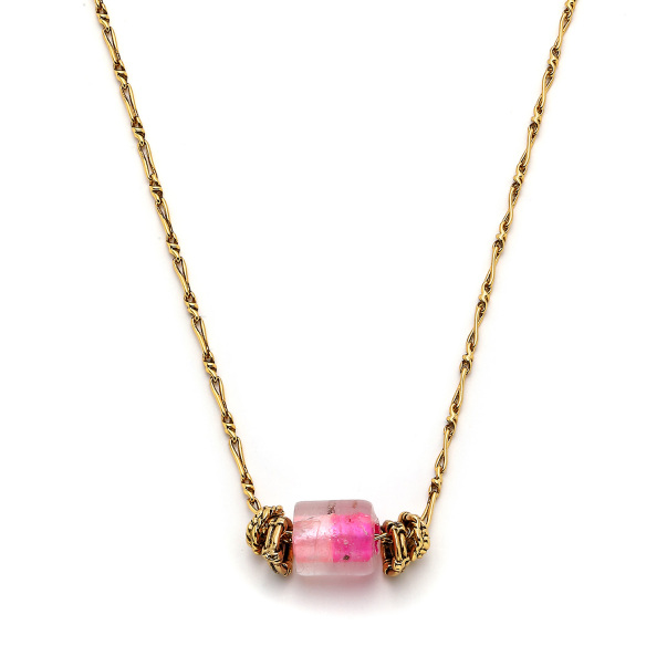 Pinky Bonbon Glass Bead Gold Plated Chain Necklace - 5