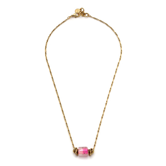 Pinky Bonbon Glass Bead Gold Plated Chain Necklace 