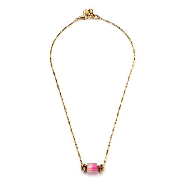 Pinky Bonbon Glass Bead Gold Plated Chain Necklace - 1