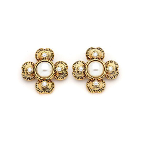 Prosper Gold Plated Pearl Clover Charm Pins Earring 