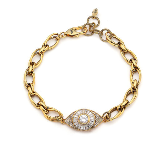 Protector Choker Altın Kaplama Göz Zirkon Charm Zincir Kolye - 