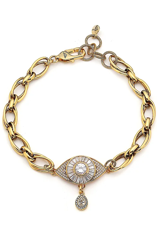 Protector Choker Altın Kaplama Göz Zirkon Charm Zincir Kolye - (1)