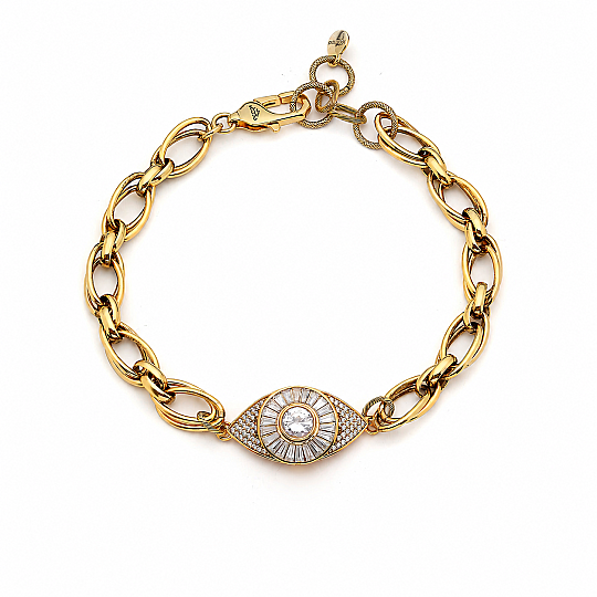 Protector Choker Altın Kaplama Göz Zirkon Charm Zincir Kolye - 