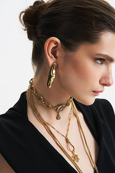 Protector Choker Altın Kaplama Göz Zirkon Charm Zincir Kolye - 5