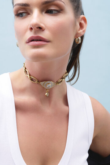 Protector Choker Gold Plated Eye Zircon Charm Chain Necklace - 