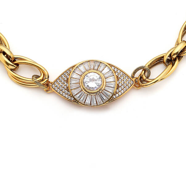 Protector Choker Gold Plated Eye Zircon Charm Chain Necklace - 2