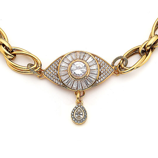 Protector Choker Gold Plated Eye Zircon Charm Chain Necklace - 