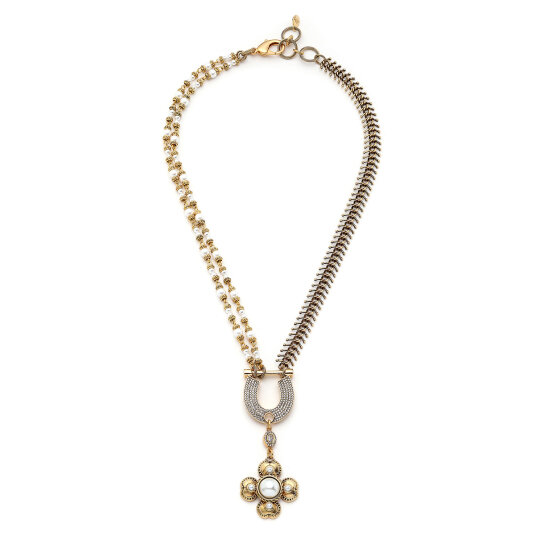 Pure Glow Pearl Clover Charm Gold Plated Chain Necklace - 