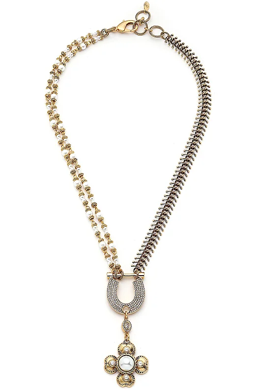 Pure Glow Pearl Clover Charm Gold Plated Chain Necklace - 