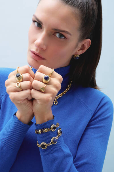 Pure Lapis Natural Stone Gold Plated Pinned Earrings - 3