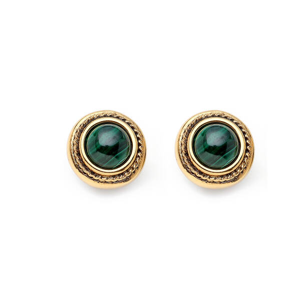 Pure Malachite Natural Stone Gold Plated Pinned Earrings - 1