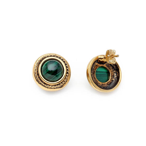 Pure Malachite Natural Stone Gold Plated Pinned Earrings - 3