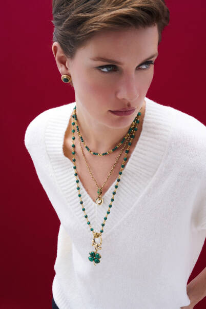 Pure Malachite Natural Stone Gold Plated Pinned Earrings - 4