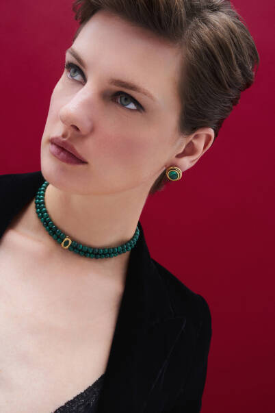 Pure Malachite Natural Stone Gold Plated Pinned Earrings - 6