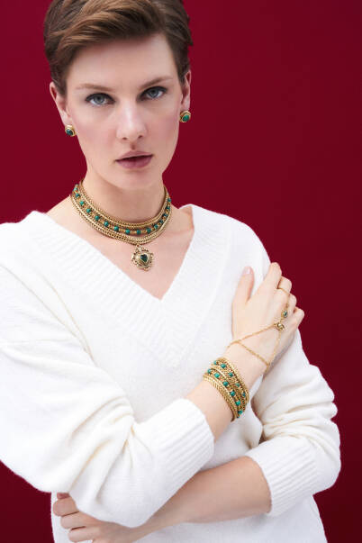 Pure Malachite Natural Stone Gold Plated Pinned Earrings - 7