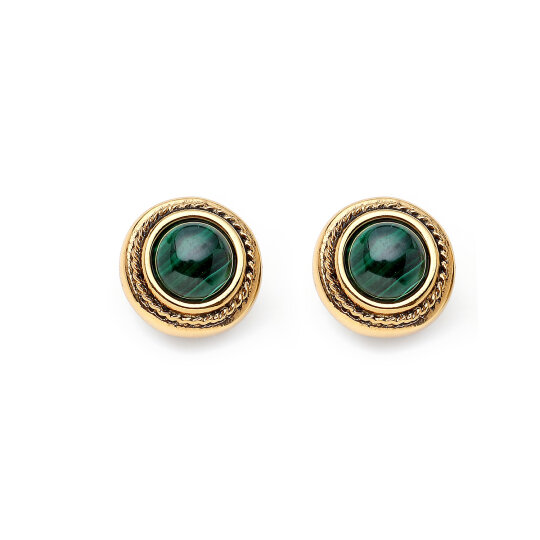 Pure Malachite Natural Stone Gold Plated Pinned Earrings 