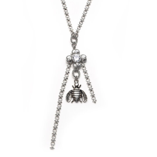 Queen Be Clover & Bee Charm Silver Plated Chain Necklace - (1)