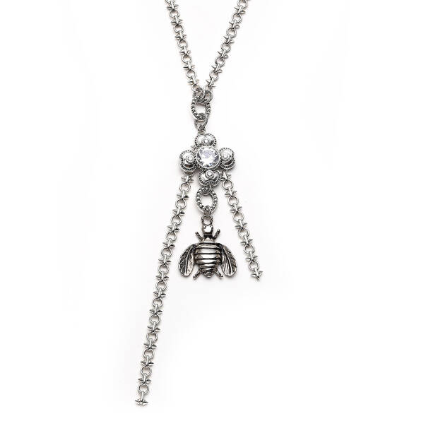 Queen Be Clover & Bee Charm Silver Plated Chain Necklace - 2