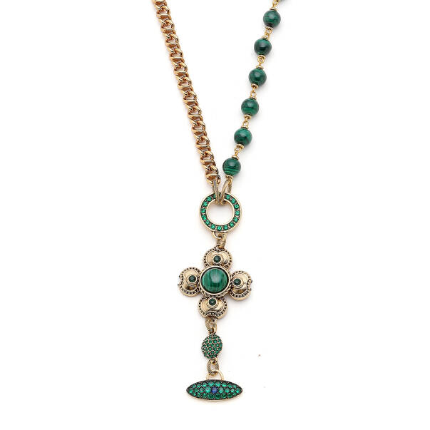 Quiet Ember Malachite Natural Stone Clover Charm Gold Plated Chain Necklace - 3