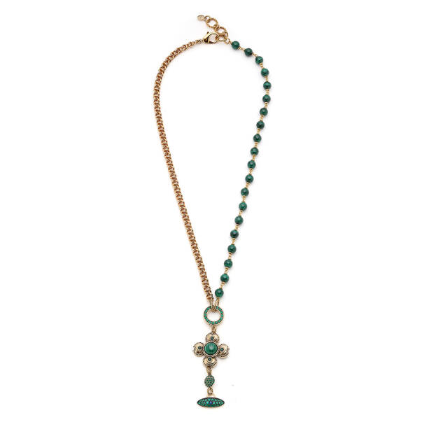 Quiet Ember Malachite Natural Stone Clover Charm Gold Plated Chain Necklace - 1