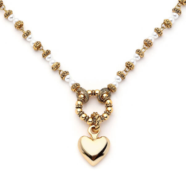 Quite Glow Gold Plated Heart Charm Pearl Necklace - 5