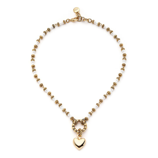 Quite Glow Gold Plated Heart Charm Pearl Necklace - 