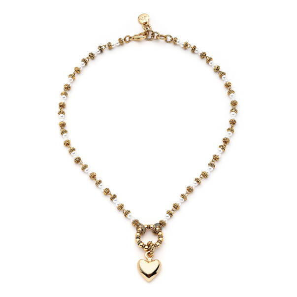 Quite Glow Gold Plated Heart Charm Pearl Necklace - 1