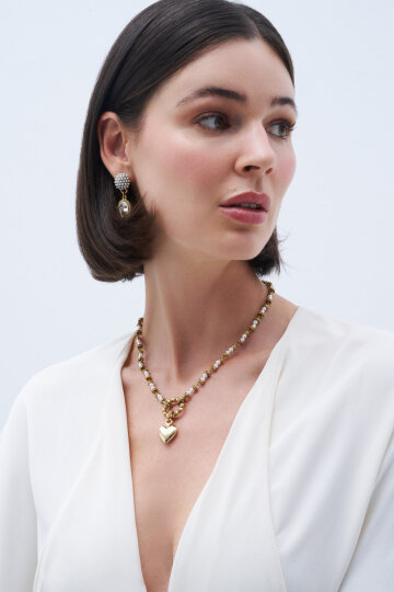 Quite Glow Gold Plated Heart Charm Pearl Necklace - (1)