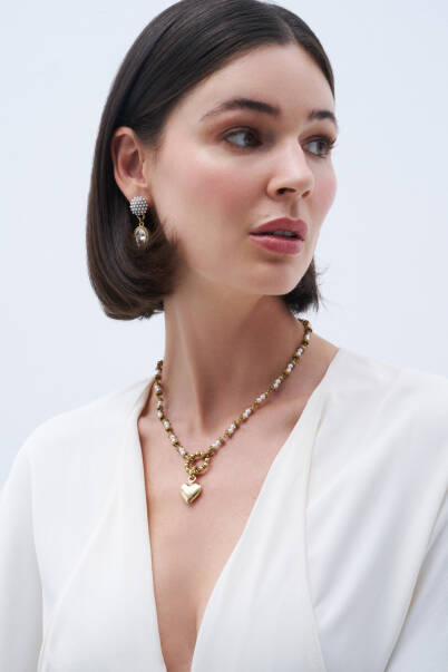 Quite Glow Gold Plated Heart Charm Pearl Necklace - 2