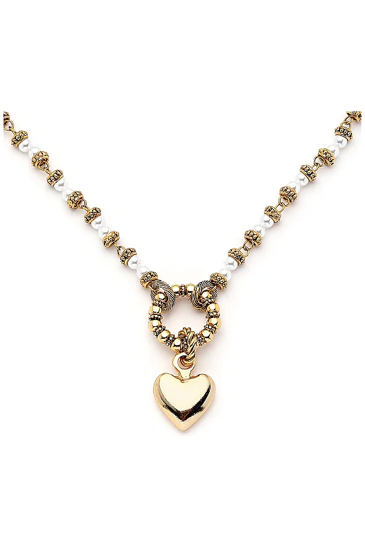 Quite Glow Gold Plated Heart Charm Pearl Necklace 