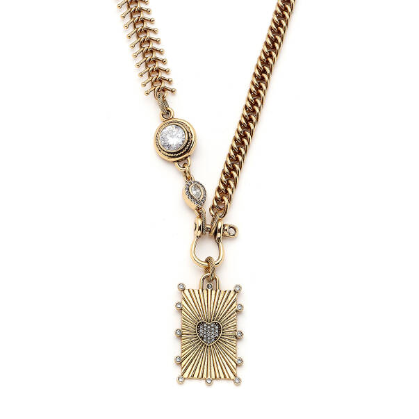 Radiant Lock Heart Charm Gold Plated Chain Necklace - 3